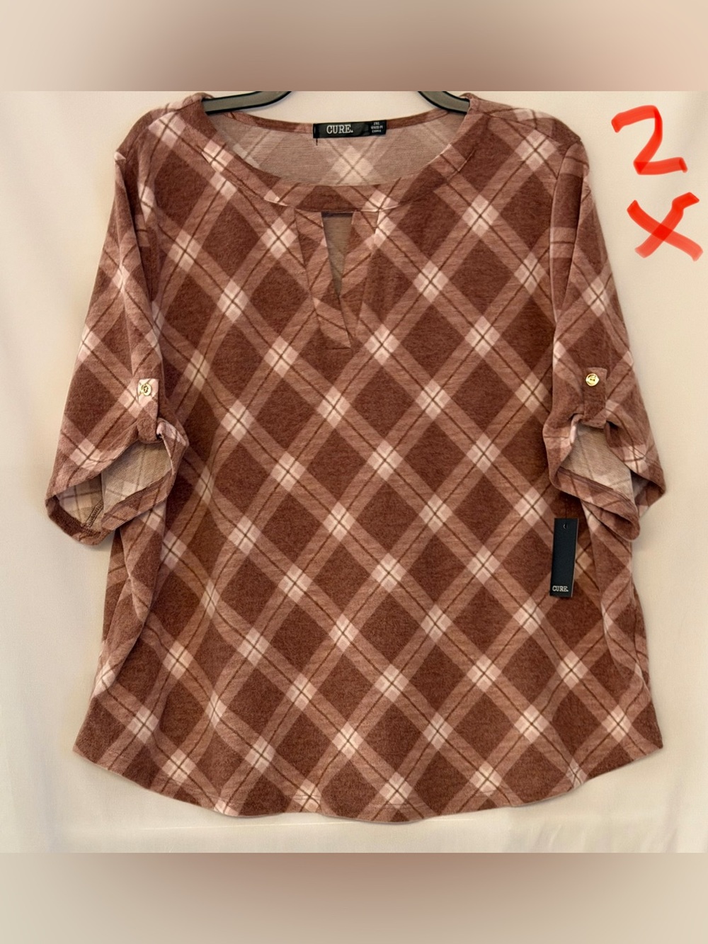 CURE Brown Plaid Roll-Tab Tunic